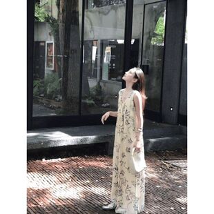 【宋祖儿同款】度假风女装水墨画无袖背心连衣裙气质长裙
