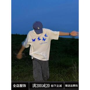 短袖 重磅 情侣半袖 Asrts荧光蝴蝶小众潮牌夏季 T恤ins 纯棉宽松男士