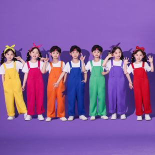 童梦格六一儿童啦啦队演出服幼儿园表演服背带裤小学生大合唱服装
