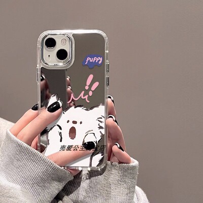 2025新款高颜值高级感惊呀小狗iphone16PROMAX镜面手机壳适用苹果15镜子保护壳14补妆13小众12/xr个性78P女款