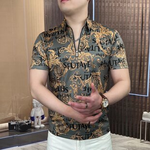 轻奢个性 欧货2024夏季 T恤男半拉链凉感POLO衫 翻领空调衫 冰丝短袖