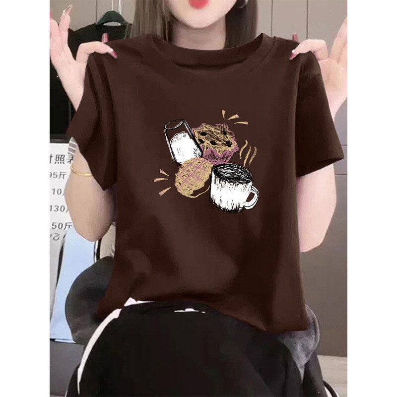 咖啡色美拉德穿搭正肩纯棉圆领短袖t恤女ins韩版时尚洋气百搭上衣