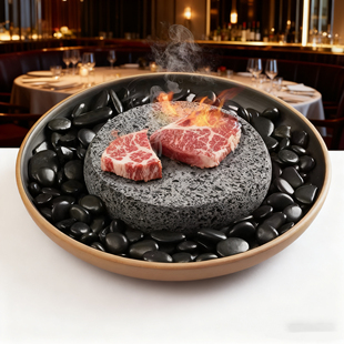 创意火山石餐具商用火焰牛扒岩石烤肉日韩料理意境菜特色石头盘子
