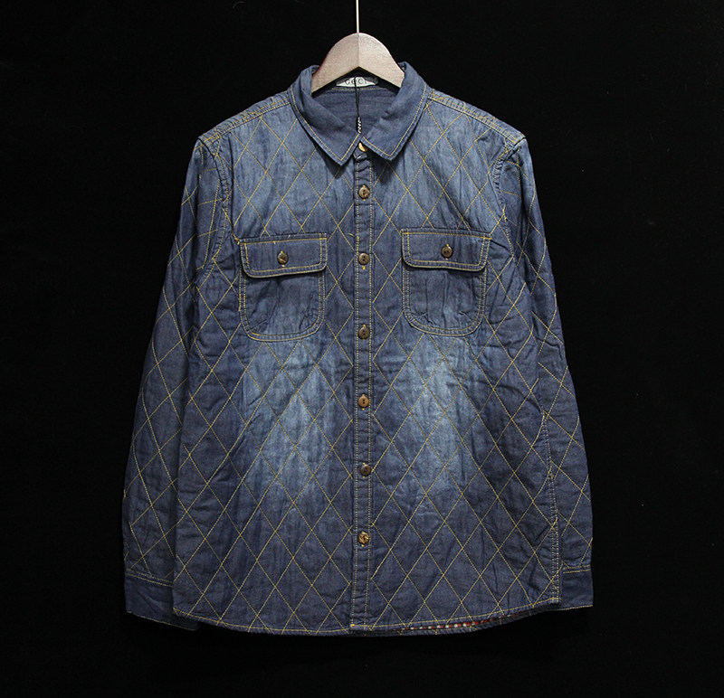 尾货处理~秋冬季男士加厚牛仔衬衫绗缝加棉保暖西部牛仔衬衣外套
