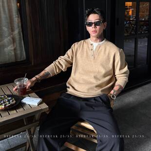 工厂「定制贝母扣」老钱风假两件亨利领毛衣男秋冬季保暖针织衫潮