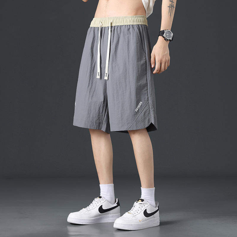 新款 冰丝运动短裤男生夏季超薄休闲裤宽松篮球抽绳美式大裤衩