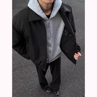 美式复古黑色棉服男款冬季加厚飞行夹克外套翻领夹棉棒球服棉衣