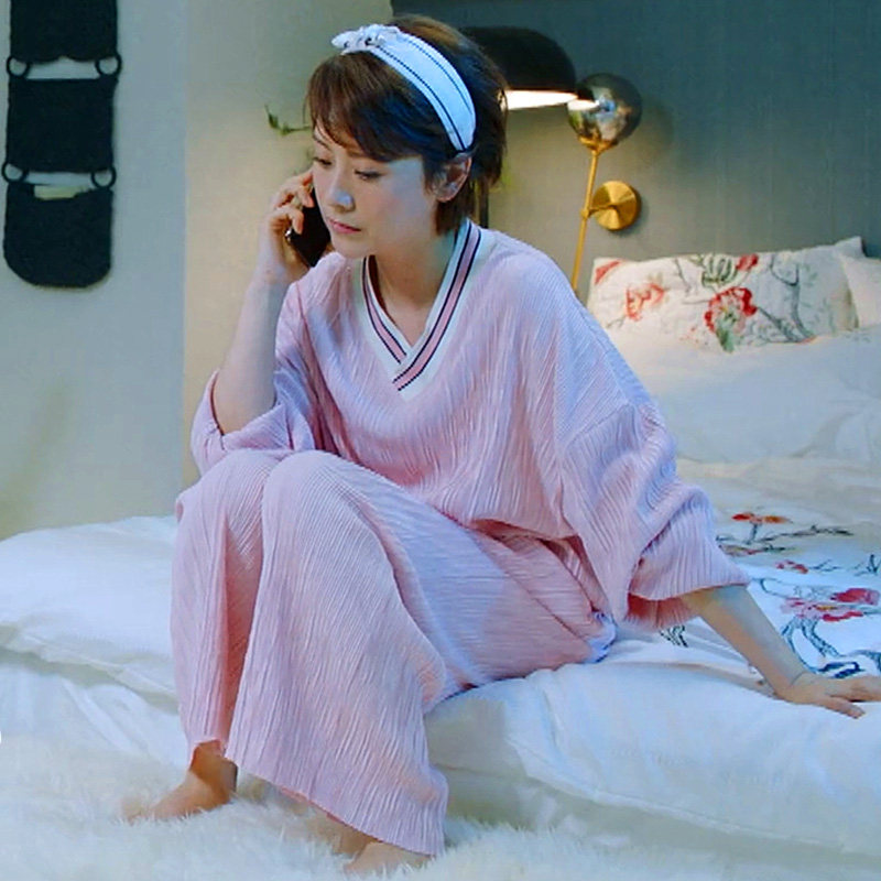 甜蜜海清田蜜同款v领两件套睡衣家居服上衣服宽松洋气减龄韩范女