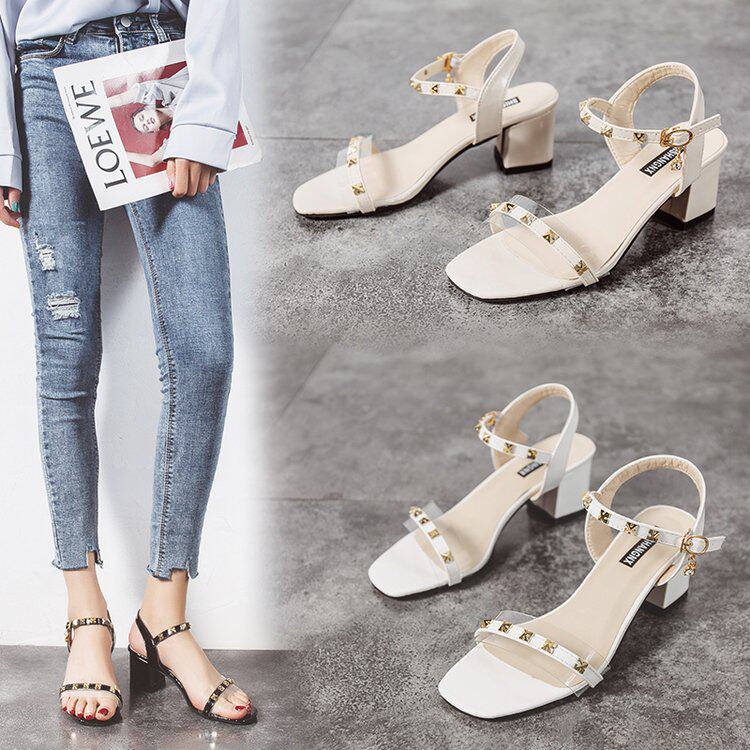 34-43 Extra size women's shoes 41 XL 42 fashion rivet With crude High-heeled shoes one word Buckle Sandalsin the Women's Shoes, Sandals  category - from Buy2taobao.com to provide professional Taobao agent buy service