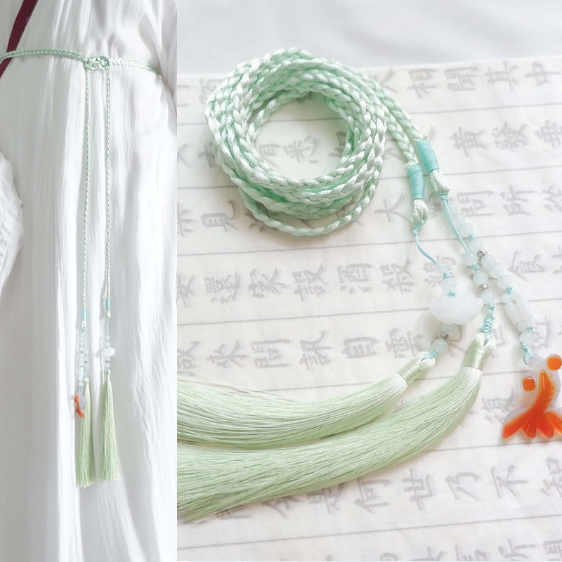 浮碧原创古风宫绦腰带浅绿圆领道袍腰带汉服明制玛瑙金鱼腰坠配饰