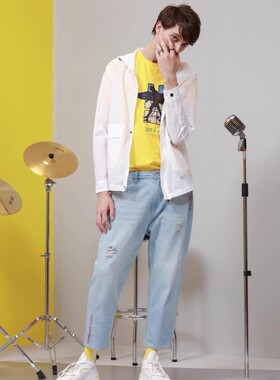 2023夏 利牌19CKF2021Y男款白色薄立领连帽夹克款空调服防晒服