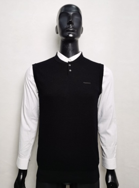 2026秋冬 华萨ni男士针织背心无袖毛衣毛衫黑色简约时尚打底衫