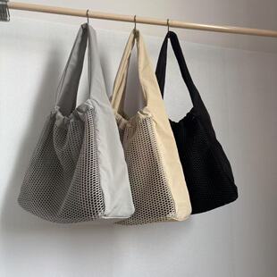 韩版ins风镂空托特包网格包尼龙布包运动休闲单肩包大容量子母包