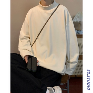 德绒保暖打底衫 加厚半高领卫衣男秋冬季 新款 内搭t恤宽松无帽上衣