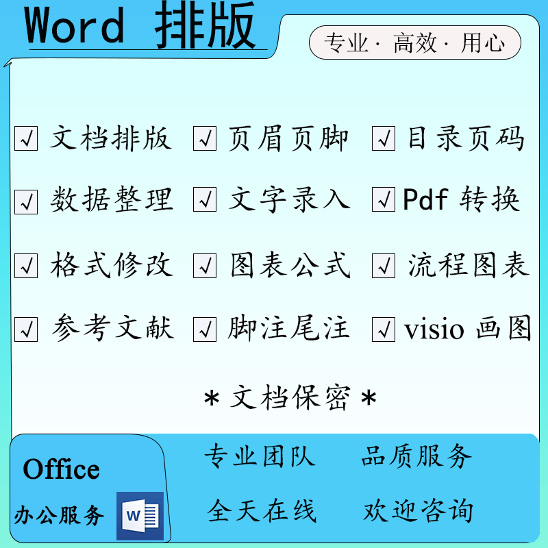 Word排版格式修改目录生成页眉页脚PDF转换图片转换流程图表