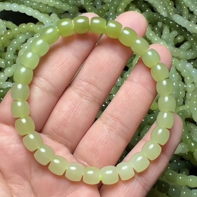 天然和田玉直切手串卡6*7mm秀气男女同款黄口料冰透玉石手链送礼