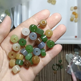 新疆和田玉直切桶珠卡10单颗散珠子吊坠挂件天然玉石diy配饰大孔