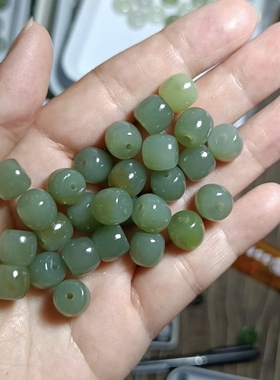 天然新疆和田玉散珠老型珠卡9mm+桶珠手串手链文玩diy配饰半成品