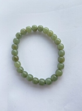 天然新疆和田玉手串卡8青白玉石手链男女款素圈单圈珠串手饰品