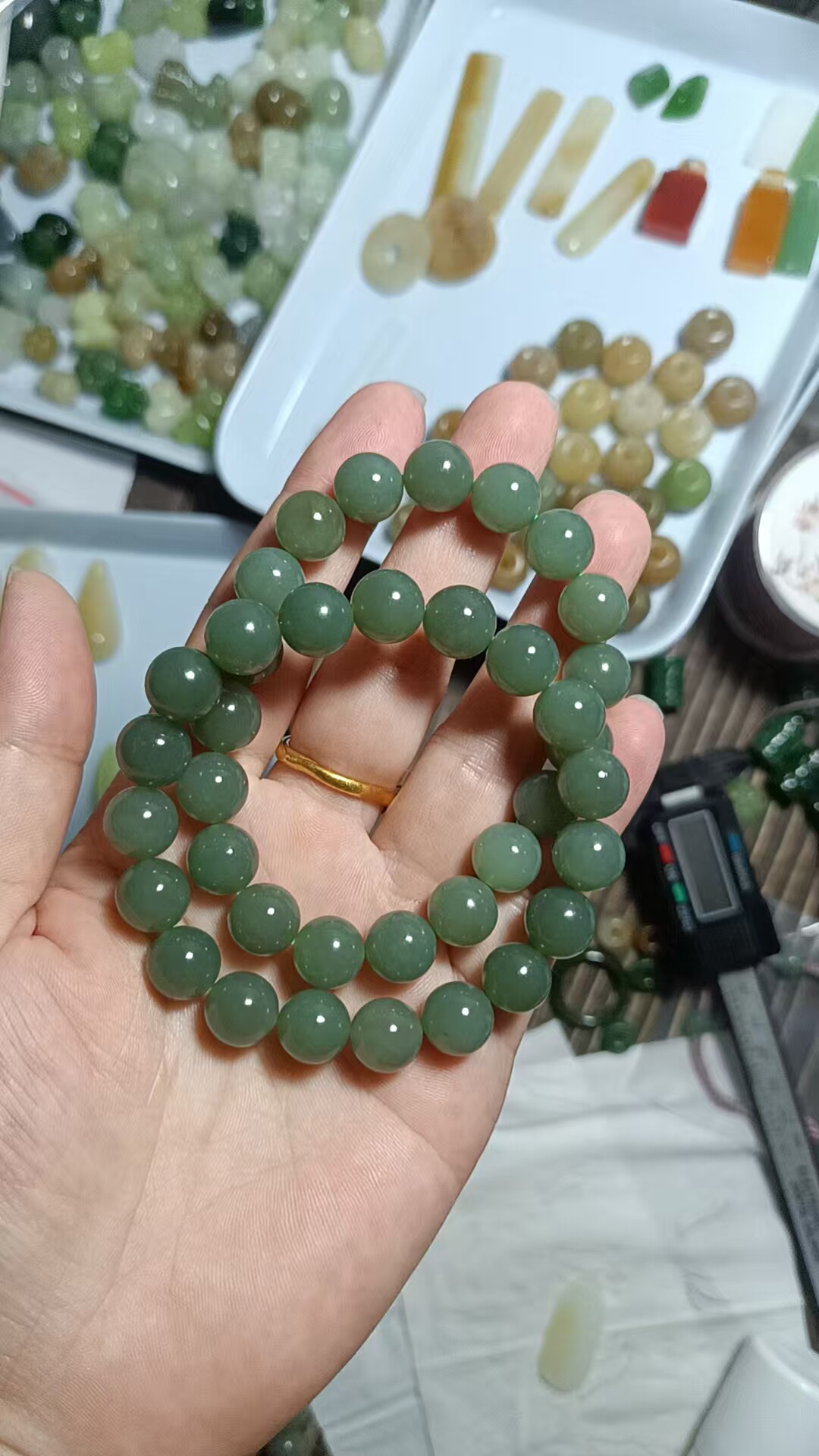 新疆和田玉手串圆珠卡12mm天然玉石手链男女款礼物珠串且末蓝料子
