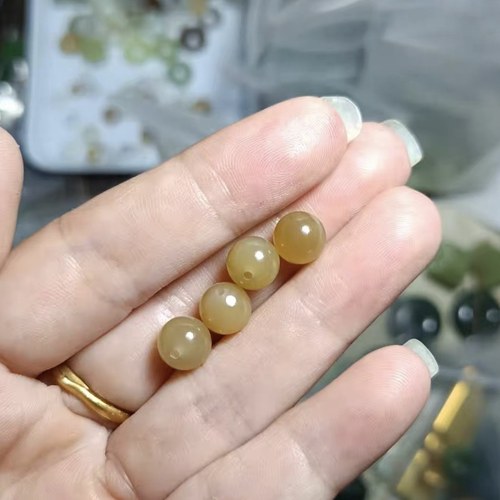 和田玉散珠卡8mm单珠天然糖玉石珠子散珠配件diy手串项链串珠配饰