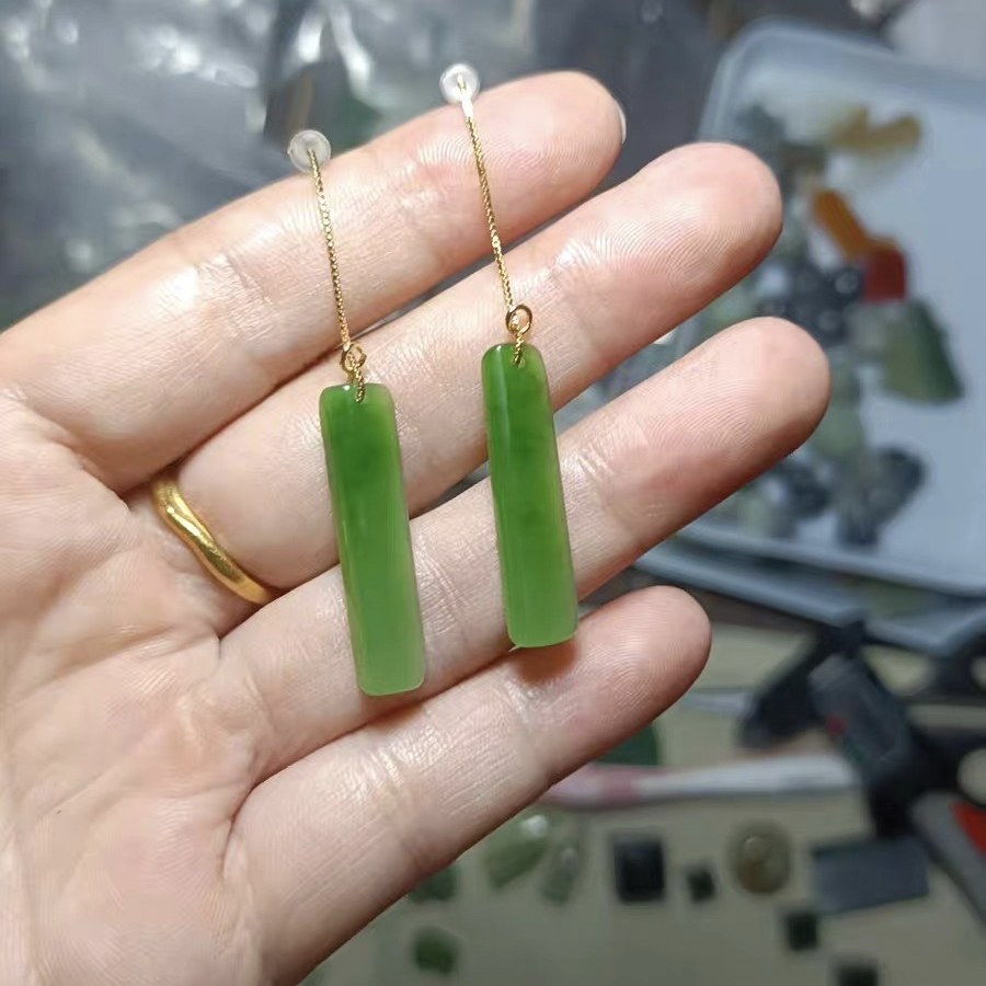 天然和田玉耳线女款耳坠耳环优雅气质长款耳饰碧玉石精致时尚轻奢