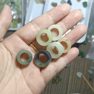 天然和田玉跑环吊坠玉环小圆环锁骨链玉石diy文玩圈环编绳配饰卡9
