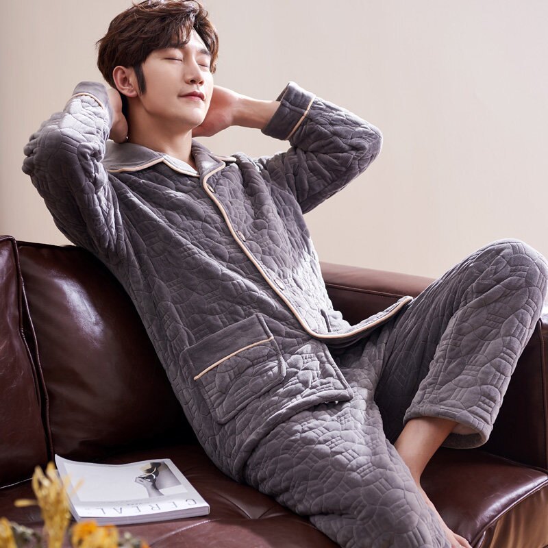 男士加厚珊瑚绒睡衣冬季家居服图片