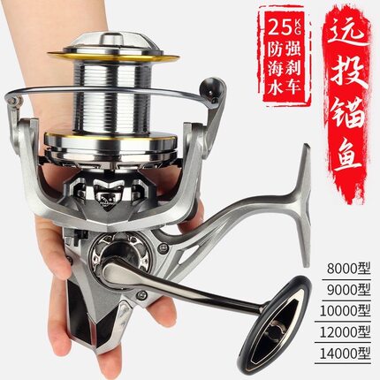 远投纺车轮全金属线杯渔轮14000无间隙鱼线轮海杆轮抛竿轮锚鱼轮