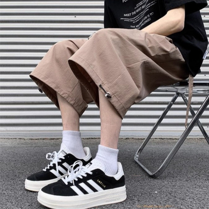 美式高街休闲短裤男2025夏季新款直筒阔腿潮牌痞帅高级感七分裤子