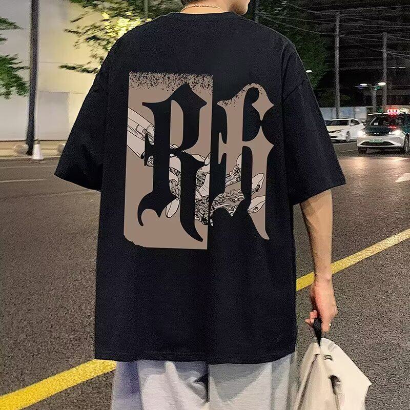 2024春夏季纯棉短袖宽松男士T恤圆领打底衫欧美男装潮牌体桖衣服
