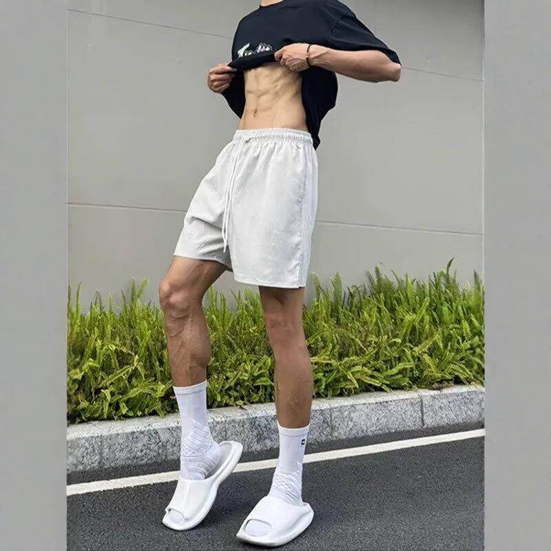 跨境灰色健身速干短裤男夏季健身篮球运动冰丝裤美式不过膝沙滩裤