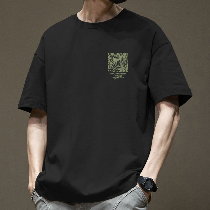 短袖T恤男新款夏季潮牌美式复古重磅潮流七分半袖纯棉衣服装t