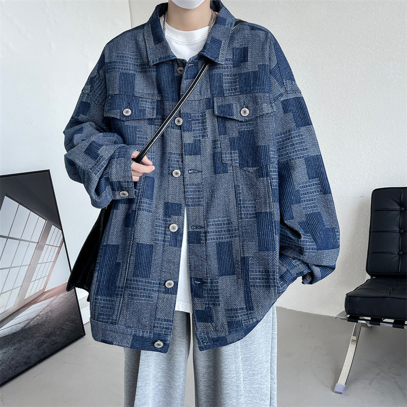 hiphop美式复古翻领工装牛仔外套男夏季欧美vibe风街头潮牌上衣服