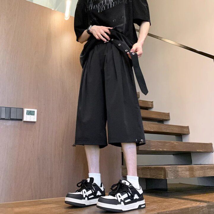 美式高街休闲短裤男2024夏季新款直筒阔腿潮牌痞帅高级感七分裤子