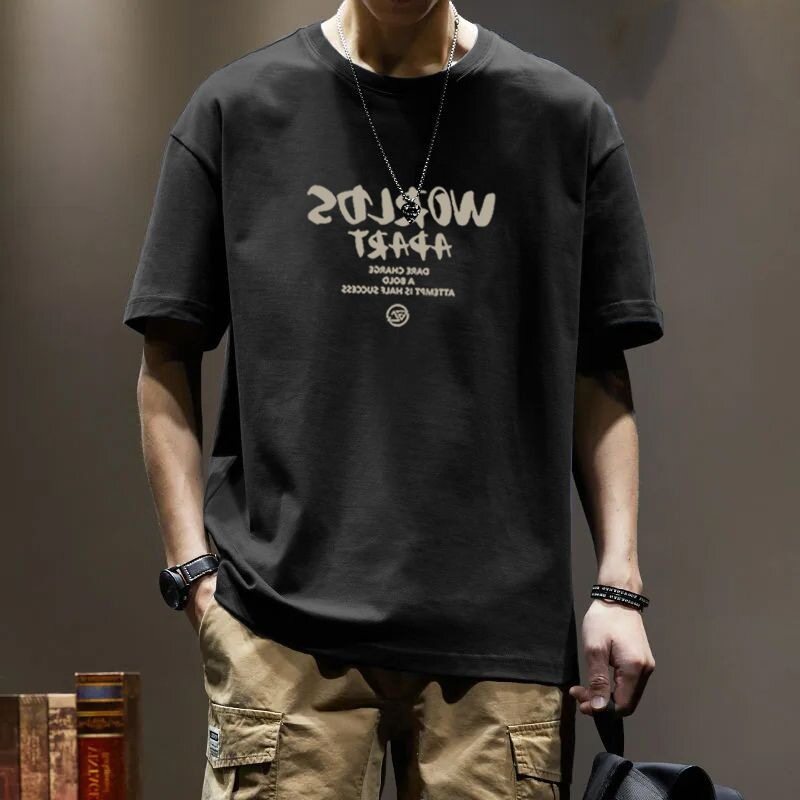 纯棉重磅加肥加大码新款男士潮宽松男生男款半袖体恤上衣纯棉夏季