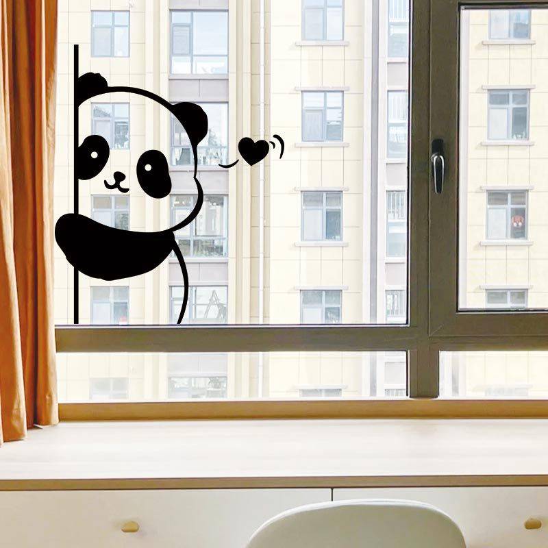 可爱动物熊猫玻璃门窗装饰画贴纸创意卡通推拉门橱窗防撞自粘墙贴图片