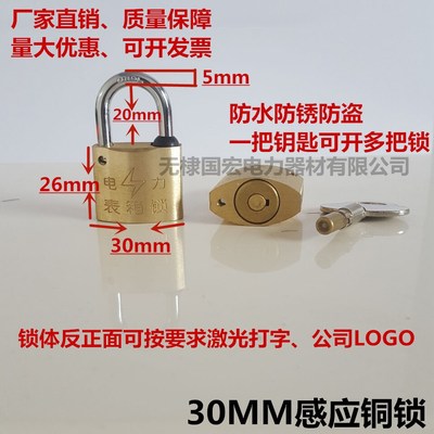 电力表箱锁 30mm感应铜锁 通开锁 物业表箱锁箱变挂锁 通用电力锁