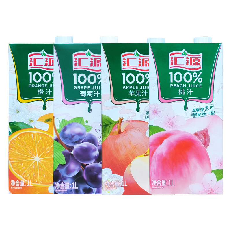 汇源果汁100%苹果汁桃汁橙汁葡萄汁果汁饮料1L*2盒果汁饮料