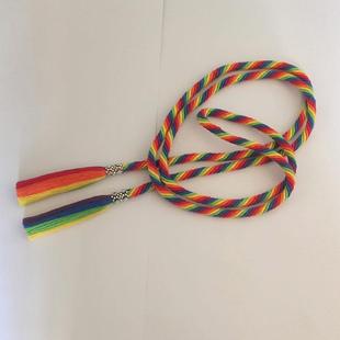 手工全棉麻花编织腰带彩虹色流苏男女通用腰绳装饰外套裙子牛仔裤