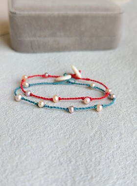 2025新款天然淡水异形珍珠编织手绳红绳本命年极细红绳手链简约