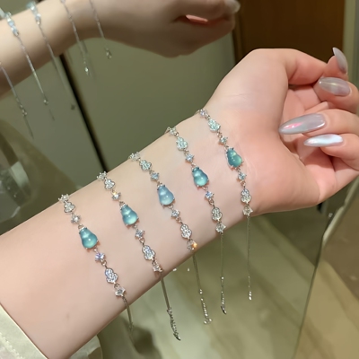 s925银天然蓝水翡翠葫芦手链小清新设计款