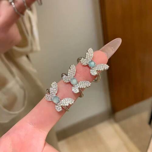 s925银蓝水翡翠蝴蝶戒指小清新
