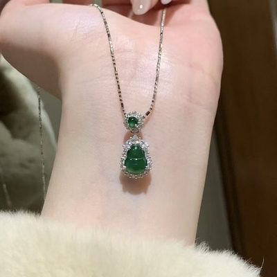 s925银天然阳绿翡翠葫芦吊坠气质高级感新中式设计款