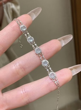s925银天然蓝水翡翠手链精致小清新设计款小众高级感气质百搭