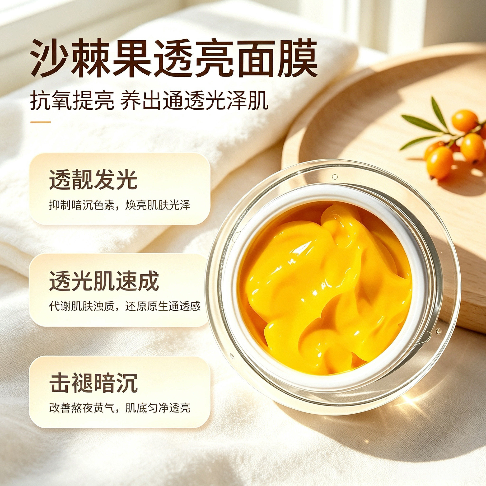 沙棘果面膜涂抹面膜滋润保湿提亮改善干燥暗沉改善熬夜黄气抗氧化