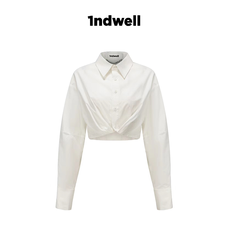 MEIMEI买手店1ndwell2023设计感白色前胸大褶设计衬衫-封面
