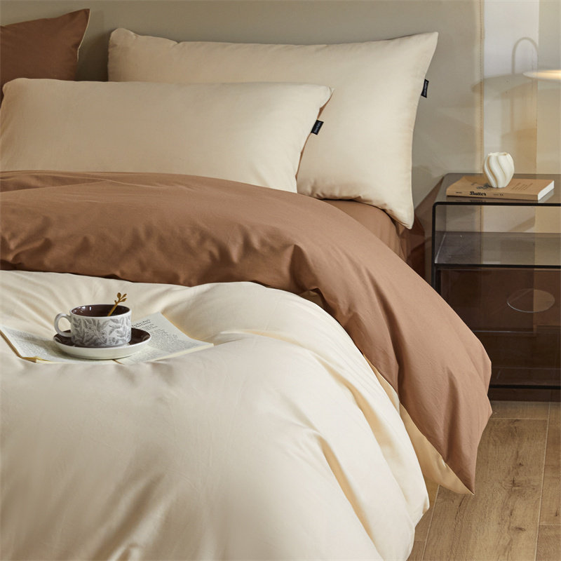 纯色简约全棉磨毛纯色双拼四件套秋冬加厚保暖床单被套床笠1.51.8