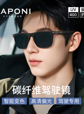 CAPONI超轻碳纤维系列偏光变色太阳眼镜男款2025新款开 车防晒太