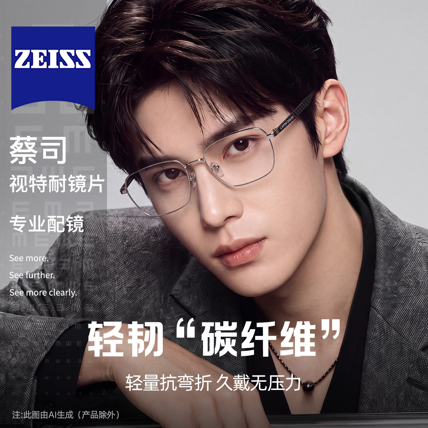 CAPONI蔡司超轻碳纤维近视眼镜男款专业配镜度数防蓝光护眼睛镜框